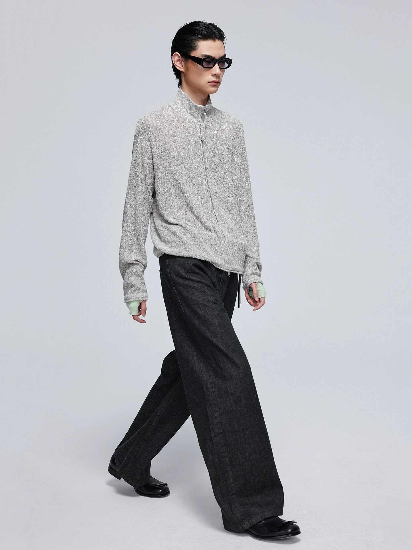 Simple Project High-neck zip-up knit jacket