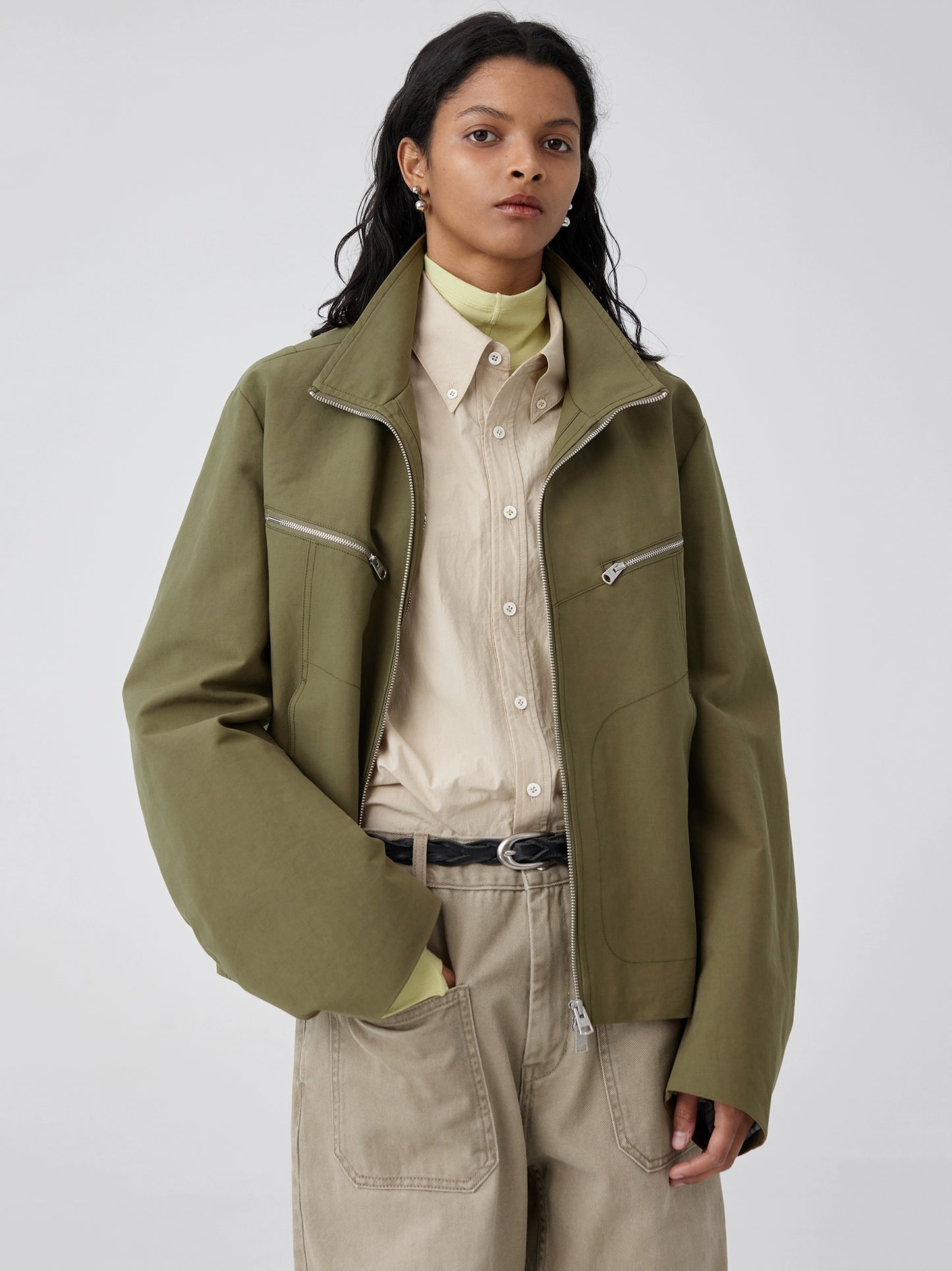 Simple Project Double-layered stand-up collar jacket