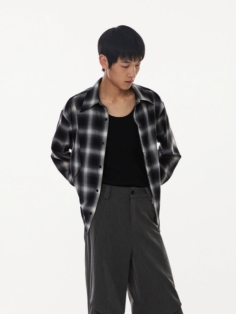 UNDECEIVED Gradient check silk cotton long-sleeved shirt