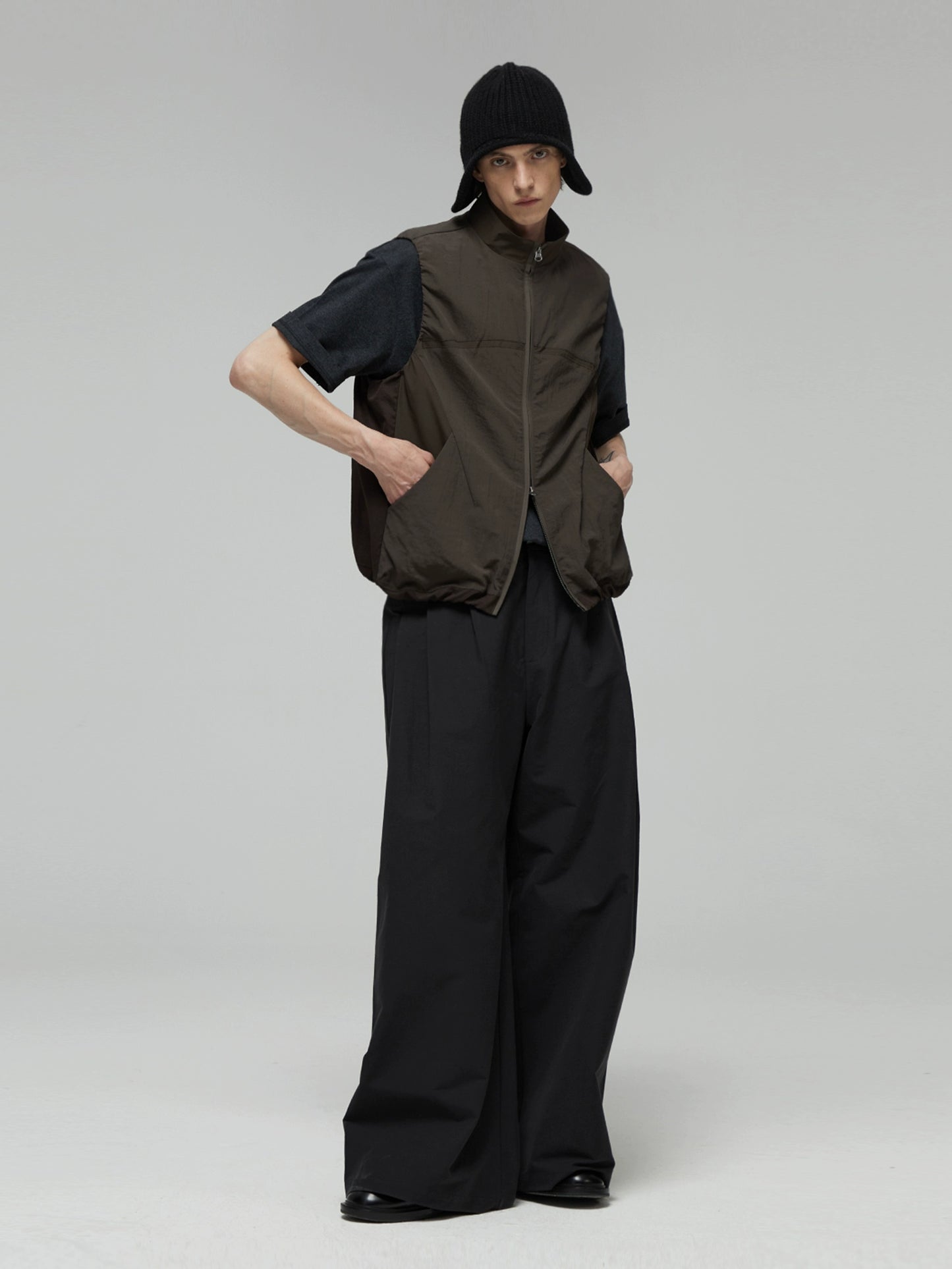 DECESOLO Multicolor Panelled Stand-Collar Vest Jacket