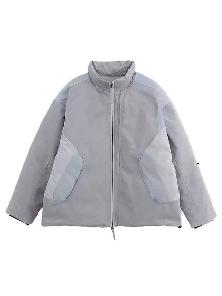 DECESOLO Multi-color stitched stand-up duck down jacket