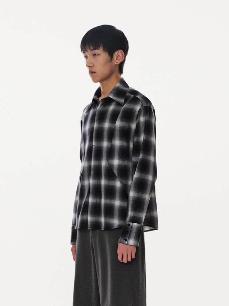 UNDECEIVED Gradient check silk cotton long-sleeved shirt