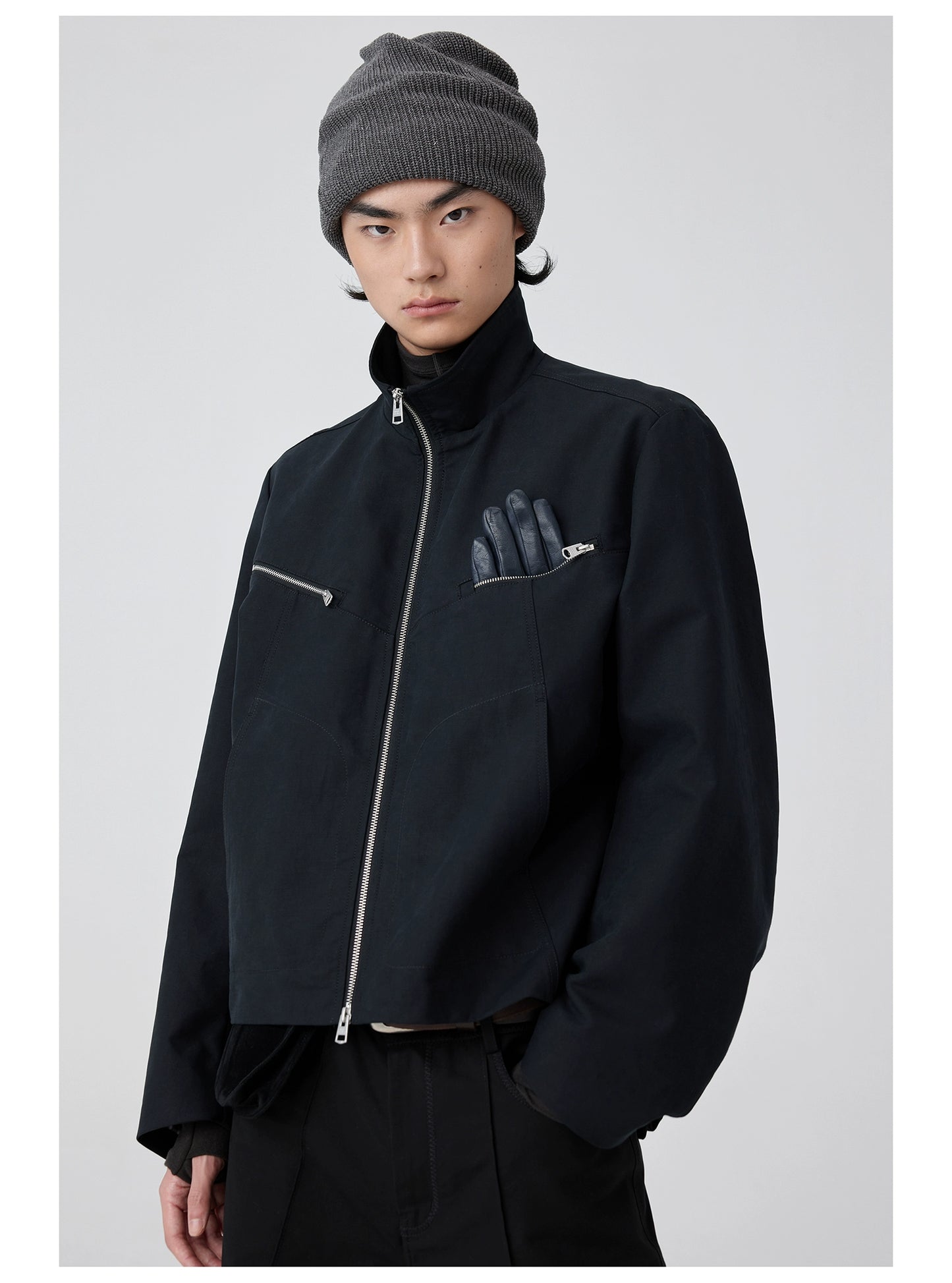 Simple Project Double-layered stand-up collar jacket
