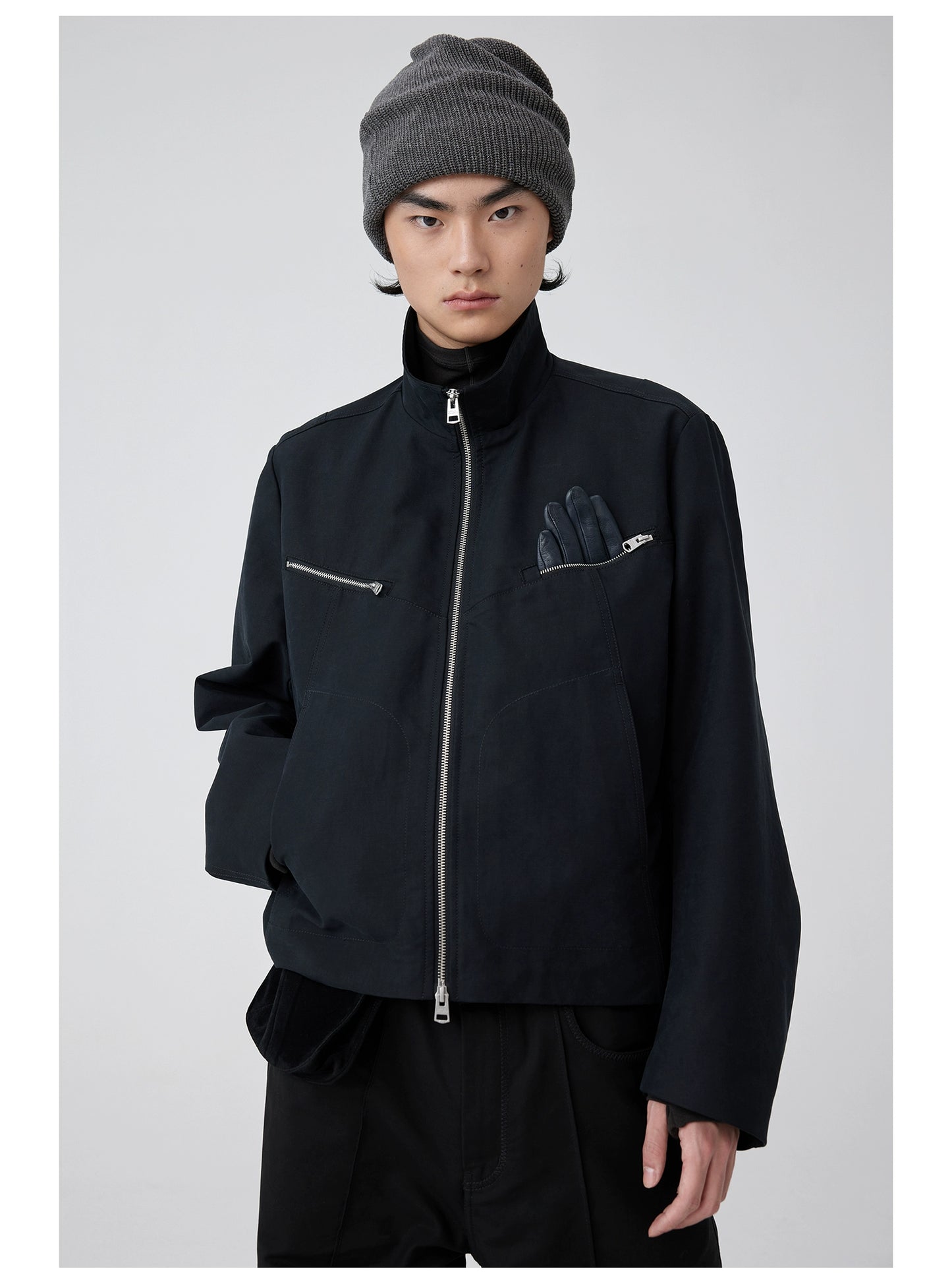 Simple Project Double-layered stand-up collar jacket