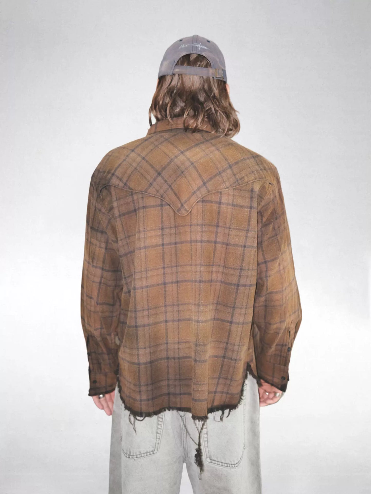 UNKNOWNWORLD Washed rendering plaid shirt