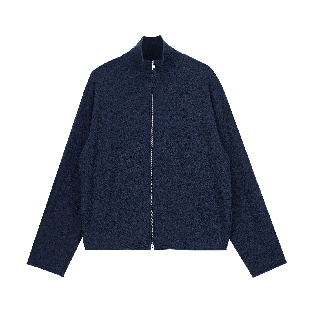 Simple Project High-neck zip-up knit jacket