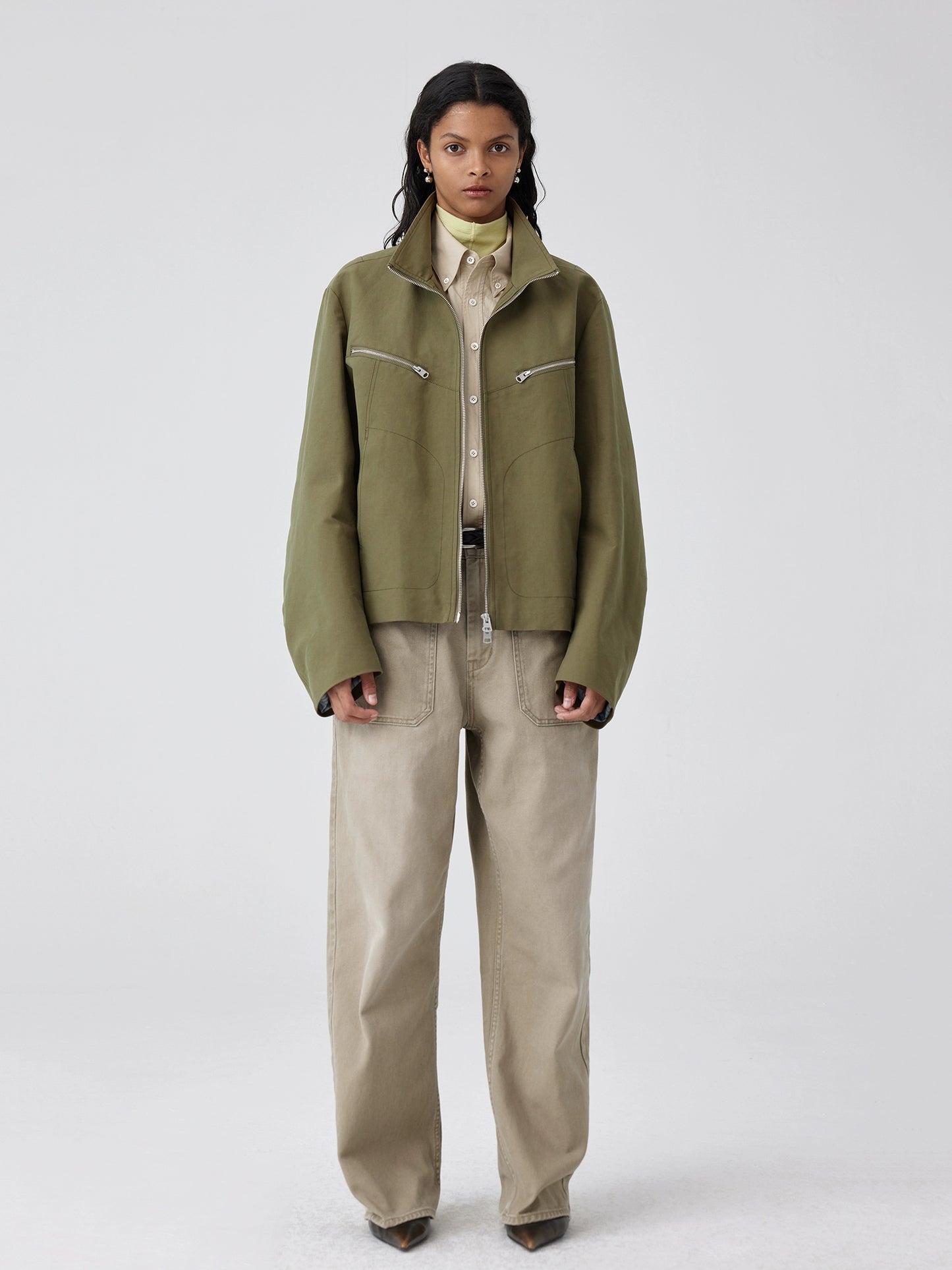 Simple Project Double-layered stand-up collar jacket