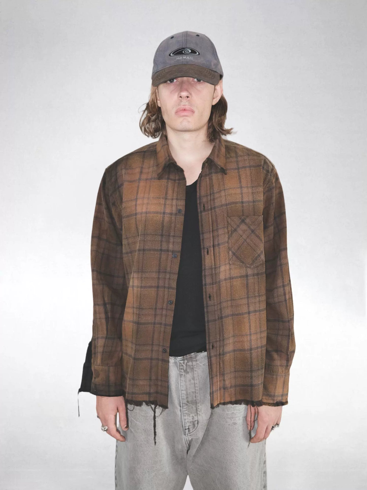 UNKNOWNWORLD Washed rendering plaid shirt