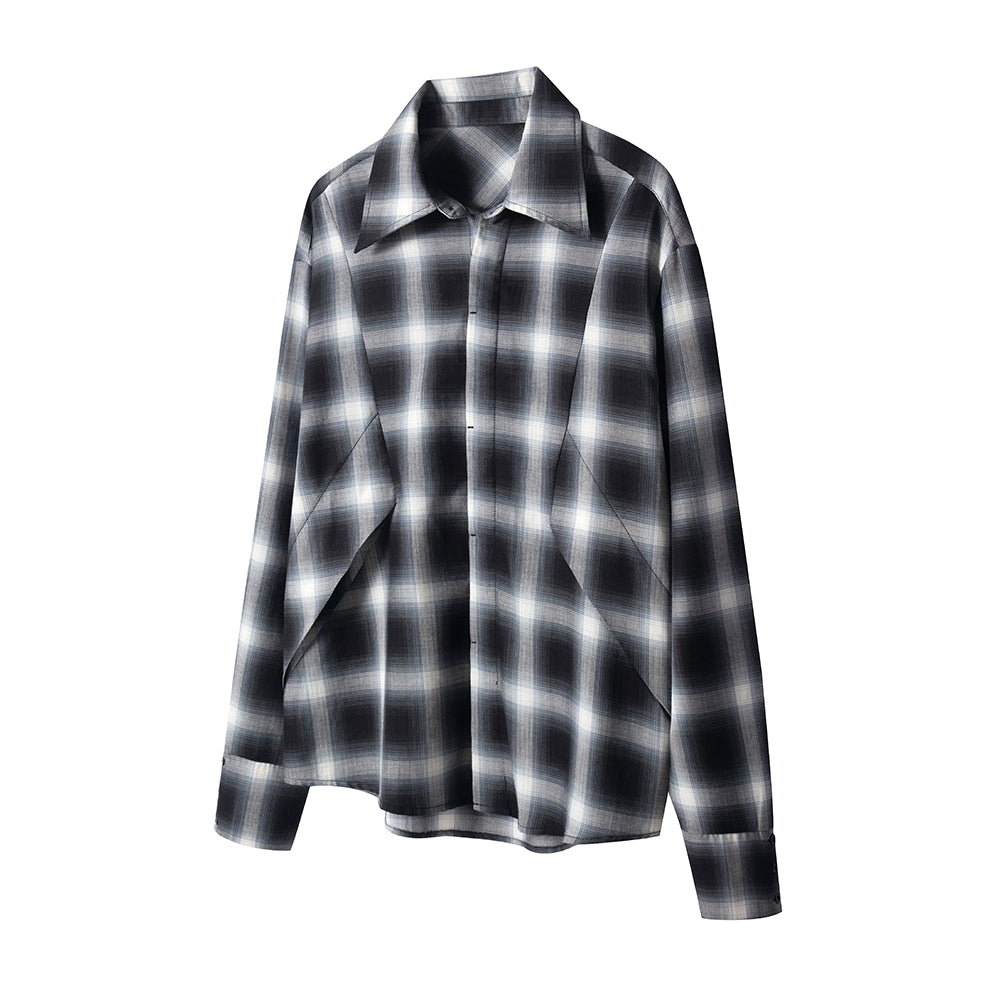 UNDECEIVED Gradient check silk cotton long-sleeved shirt