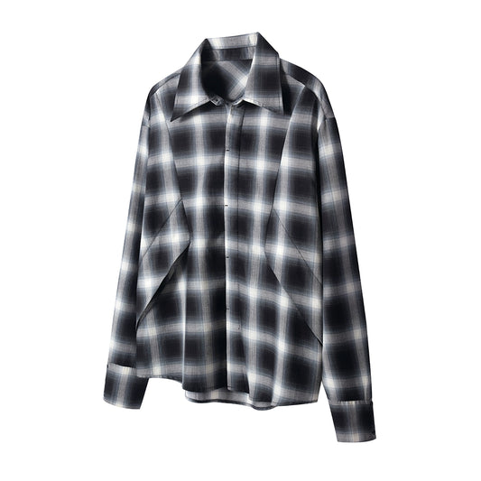 UNDECEIVED Gradient check silk cotton long-sleeved shirt