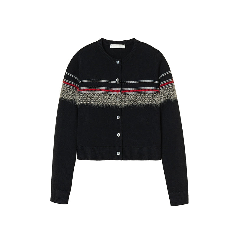 OPICLOTH STRIPE VINTAGE WOOL KNITTED CARDIGAN
