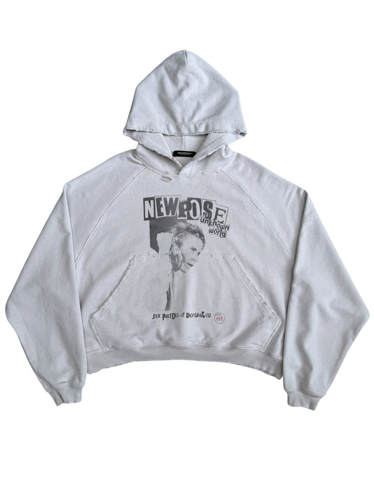 UNKNOWNWORLD 24FW WASHED DISTRESSED DESTRUCTION SIX PISTOLS PUNK PRINT HOODED SWEATSHIRT
