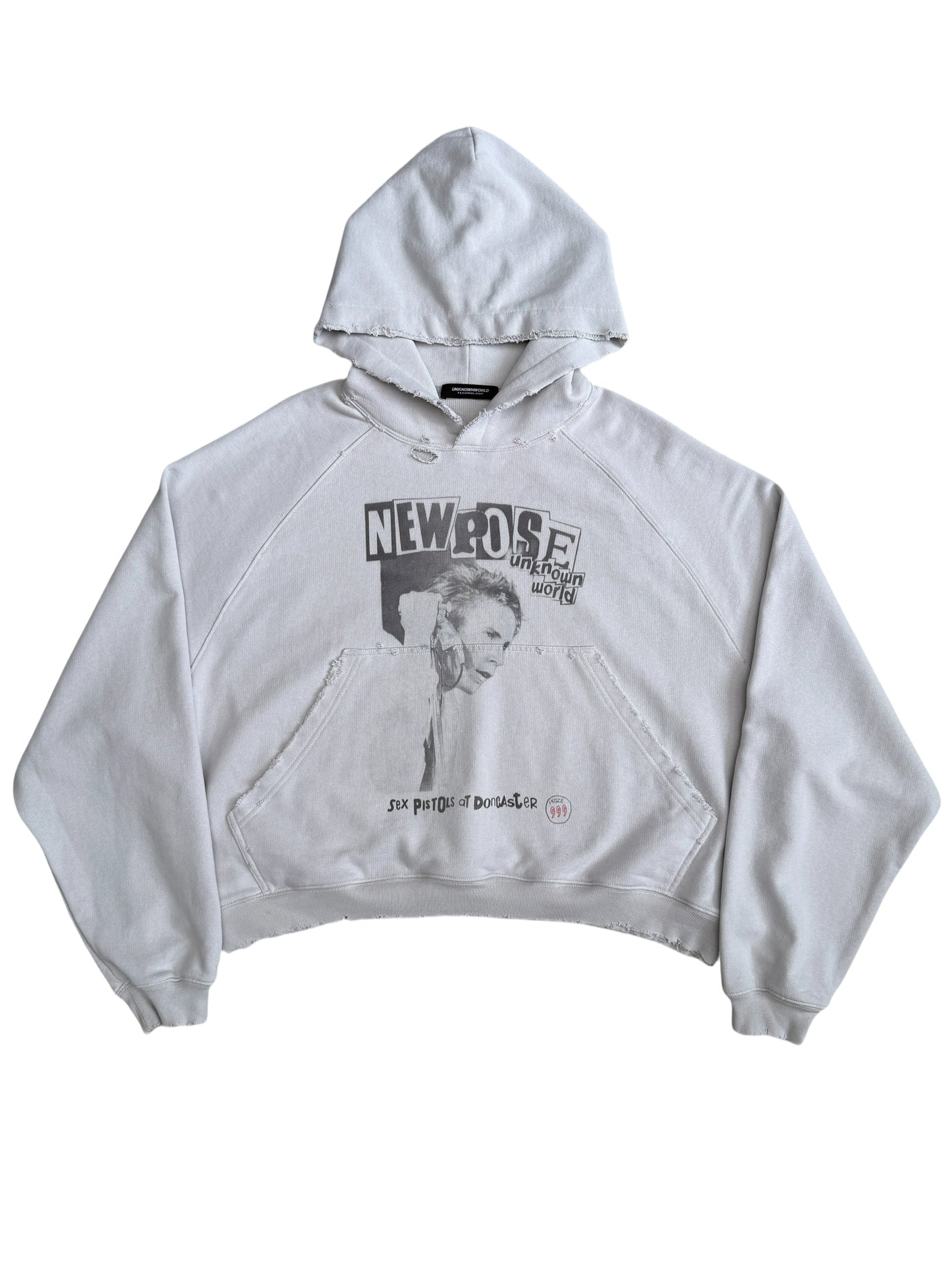 UNKNOWNWORLD 24FW WASHED DISTRESSED DESTRUCTION SIX PISTOLS PUNK PRINT HOODED SWEATSHIRT