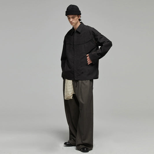 DECESOLO Stitching loose cropped jacket