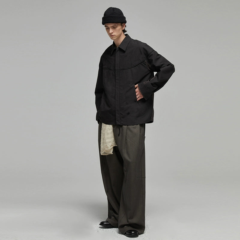 DECESOLO Stitching loose cropped jacket