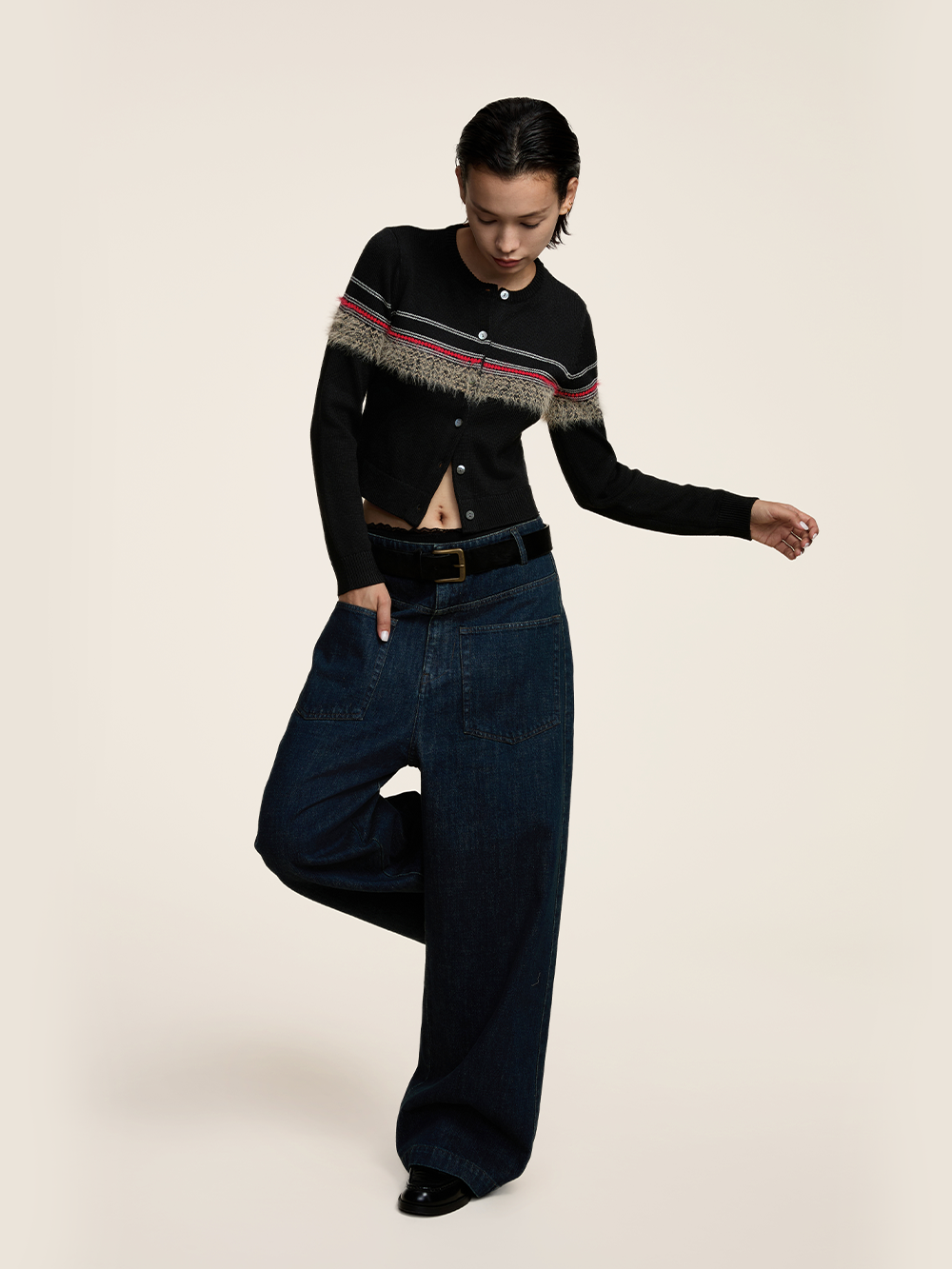 OPICLOTH STRIPE VINTAGE WOOL KNITTED CARDIGAN