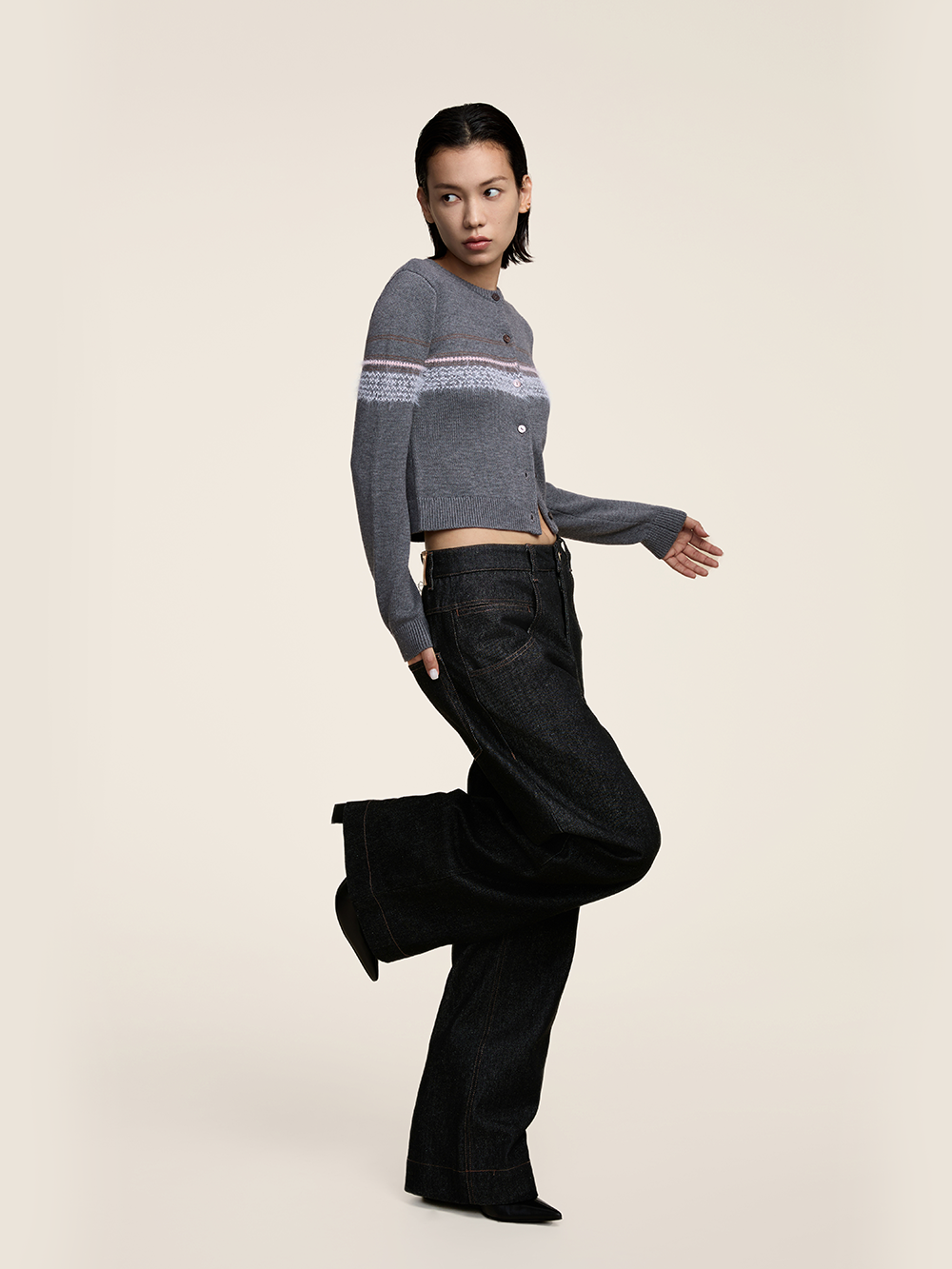 OPICLOTH STRIPE VINTAGE WOOL KNITTED CARDIGAN