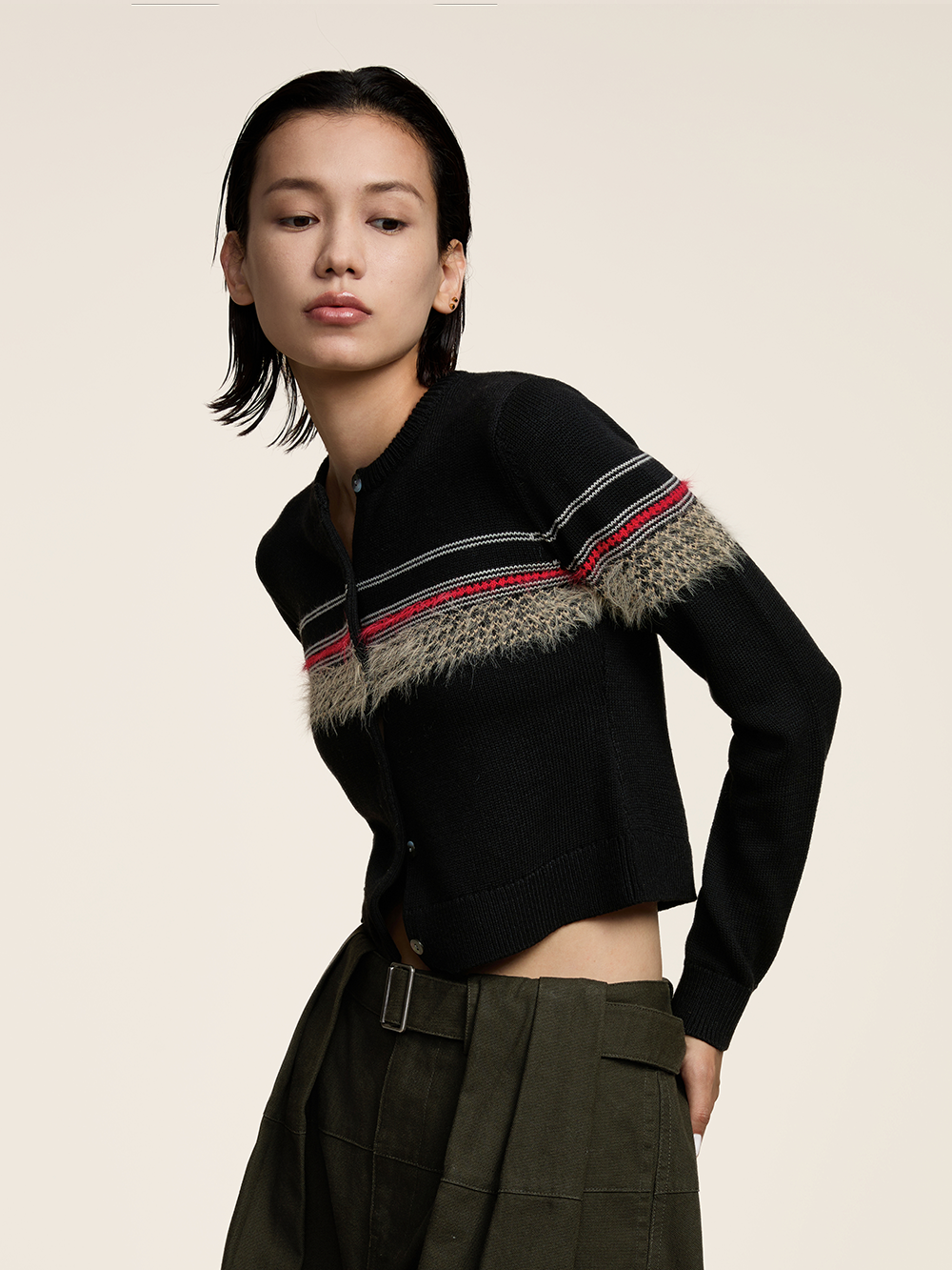 OPICLOTH STRIPE VINTAGE WOOL KNITTED CARDIGAN