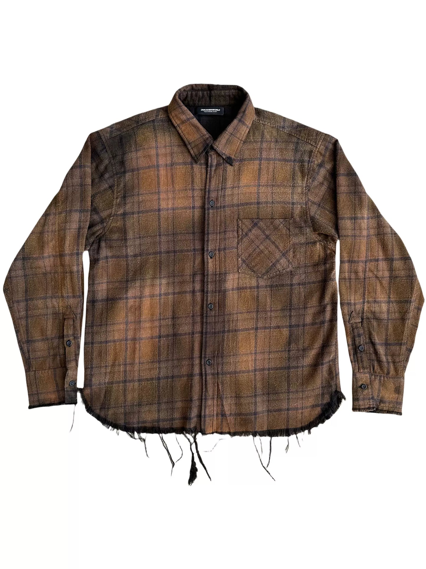 UNKNOWNWORLD Washed  rendering plaid shirt