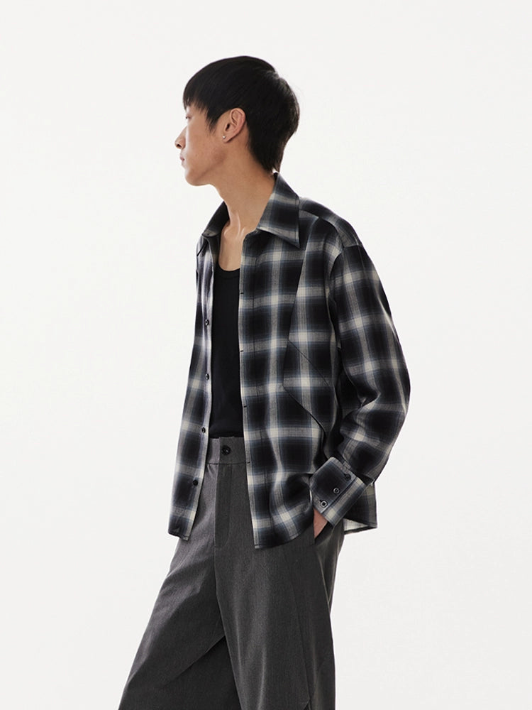 UNDECEIVED Gradient check silk cotton long-sleeved shirt