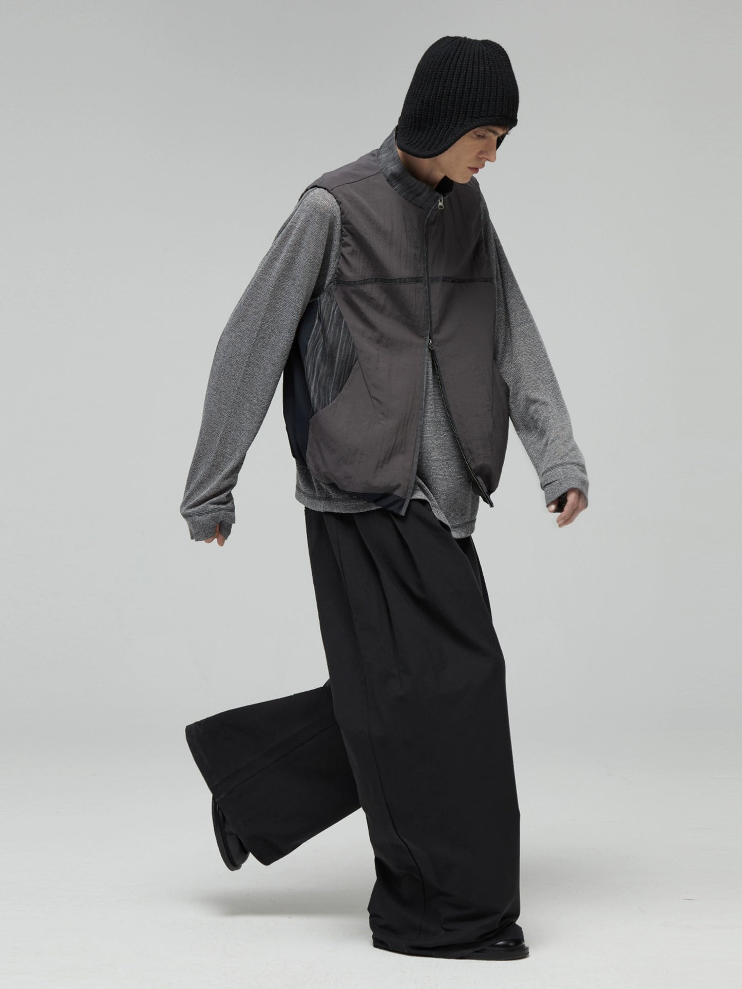 DECESOLO Multicolor Panelled Stand-Collar Vest Jacket