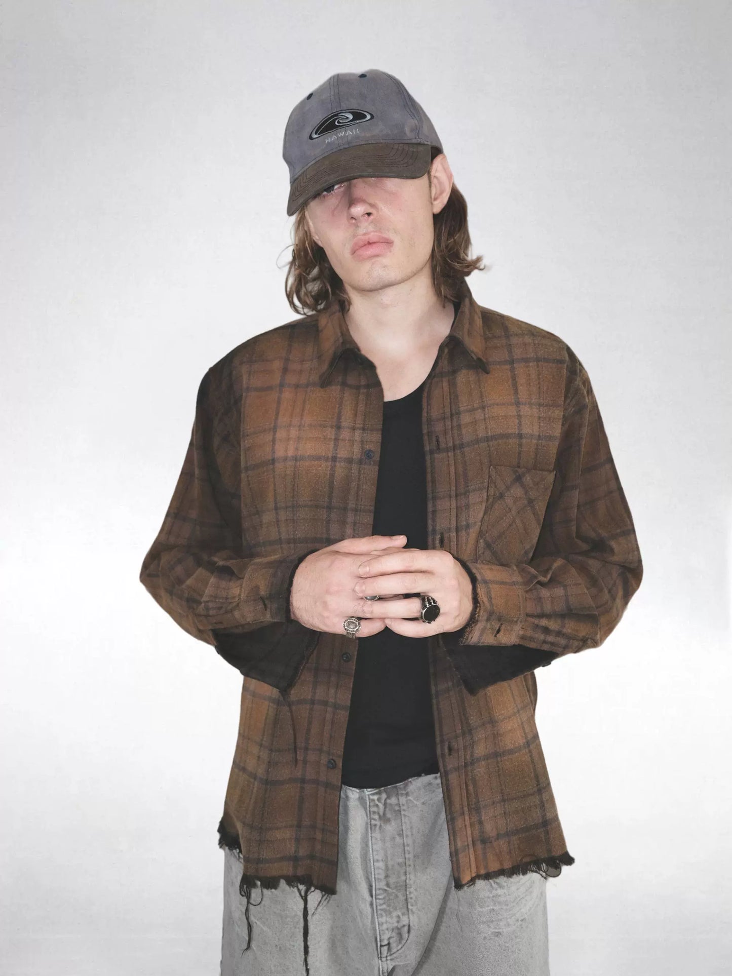 UNKNOWNWORLD Washed  rendering plaid shirt