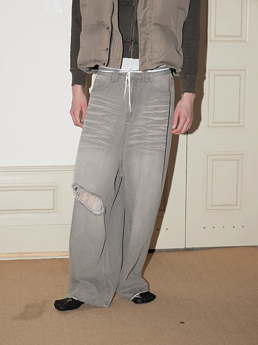 FSG Washed light gray low-rise jeans