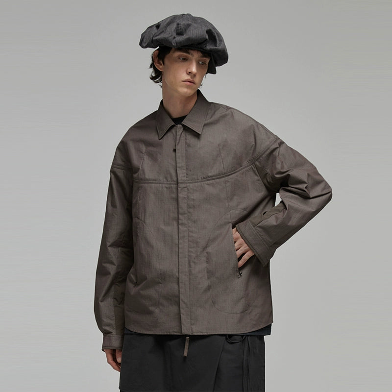 DECESOLO Stitching loose cropped jacket