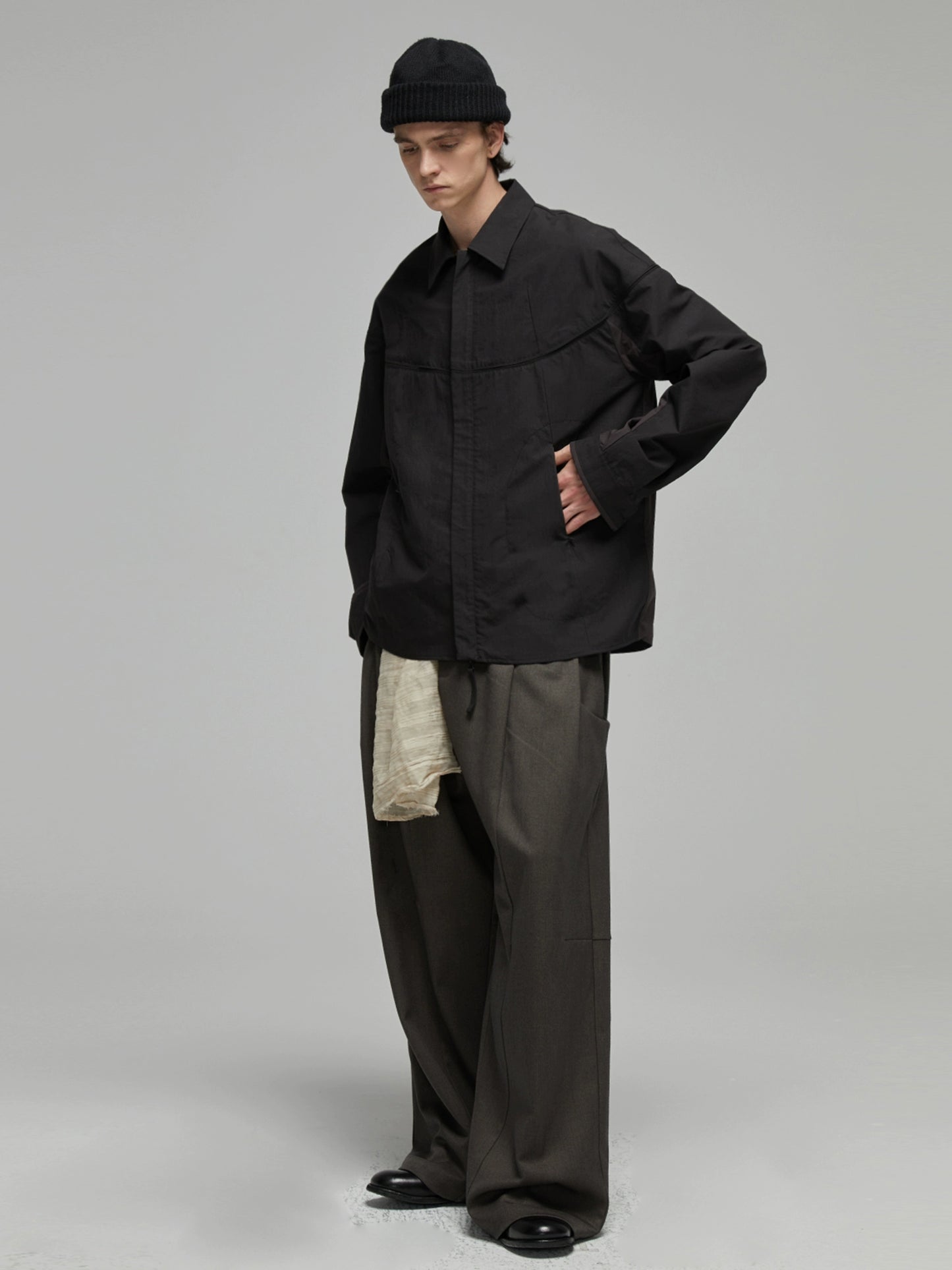 DECESOLO Stitching loose cropped jacket