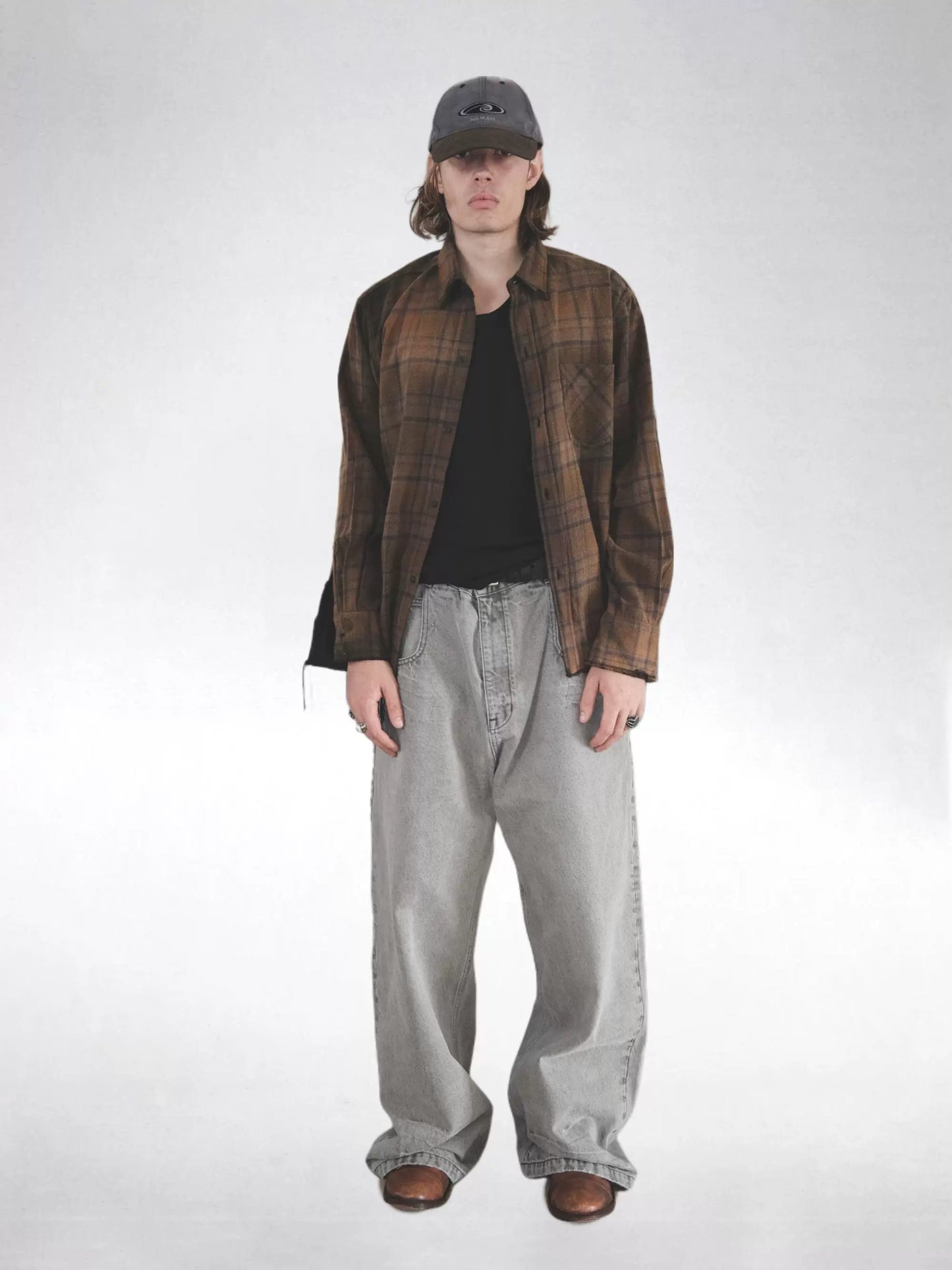 UNKNOWNWORLD Washed  rendering plaid shirt