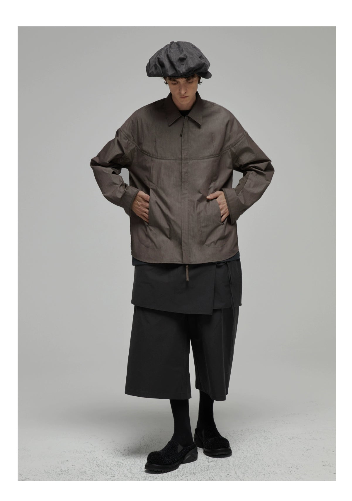 DECESOLO Stitching loose cropped jacket